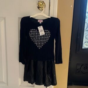 Girls size 5 Black Long-Sleeve Dress with Stud Heart